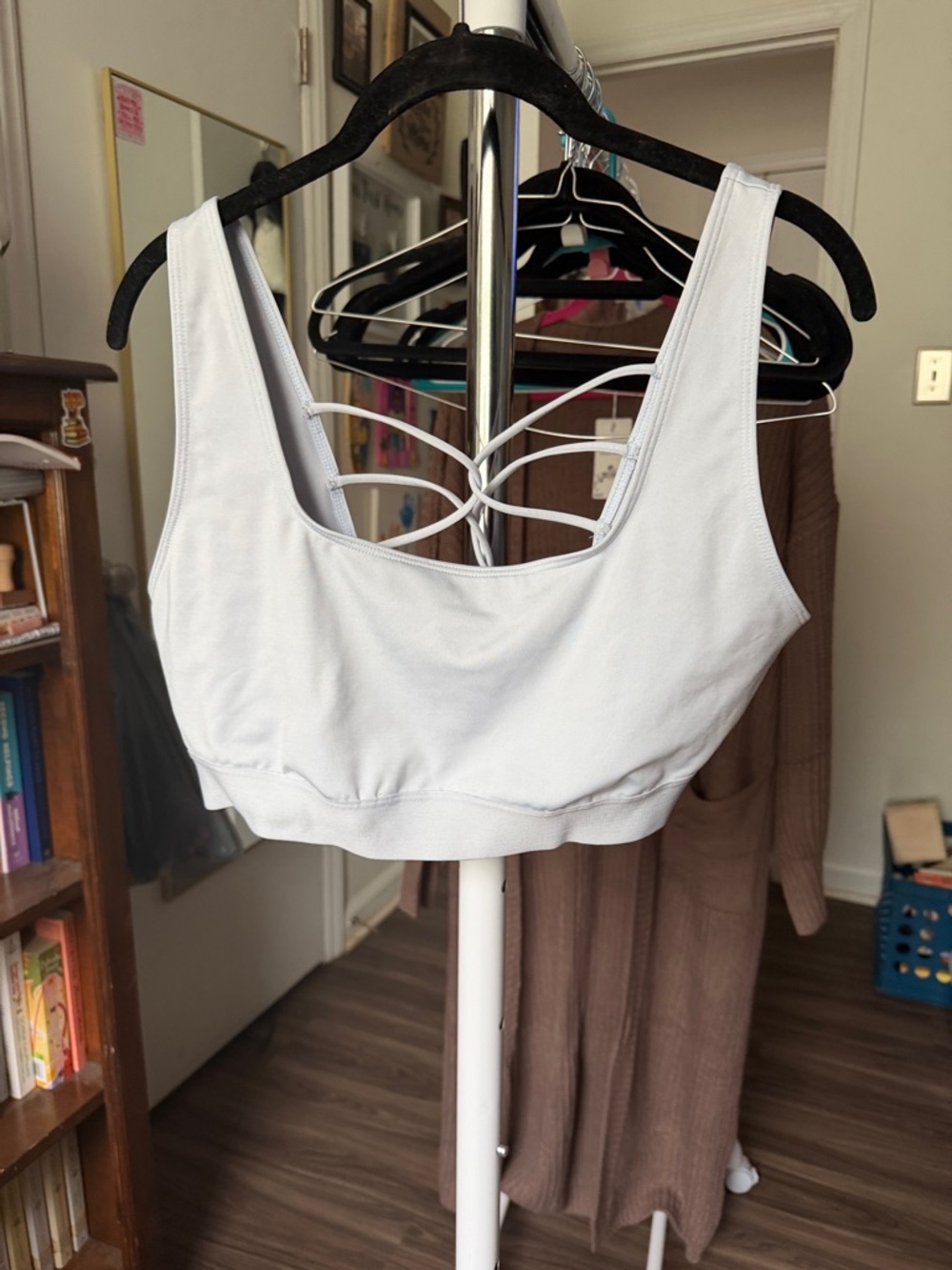 Women's White Strappy Back Sports Bra